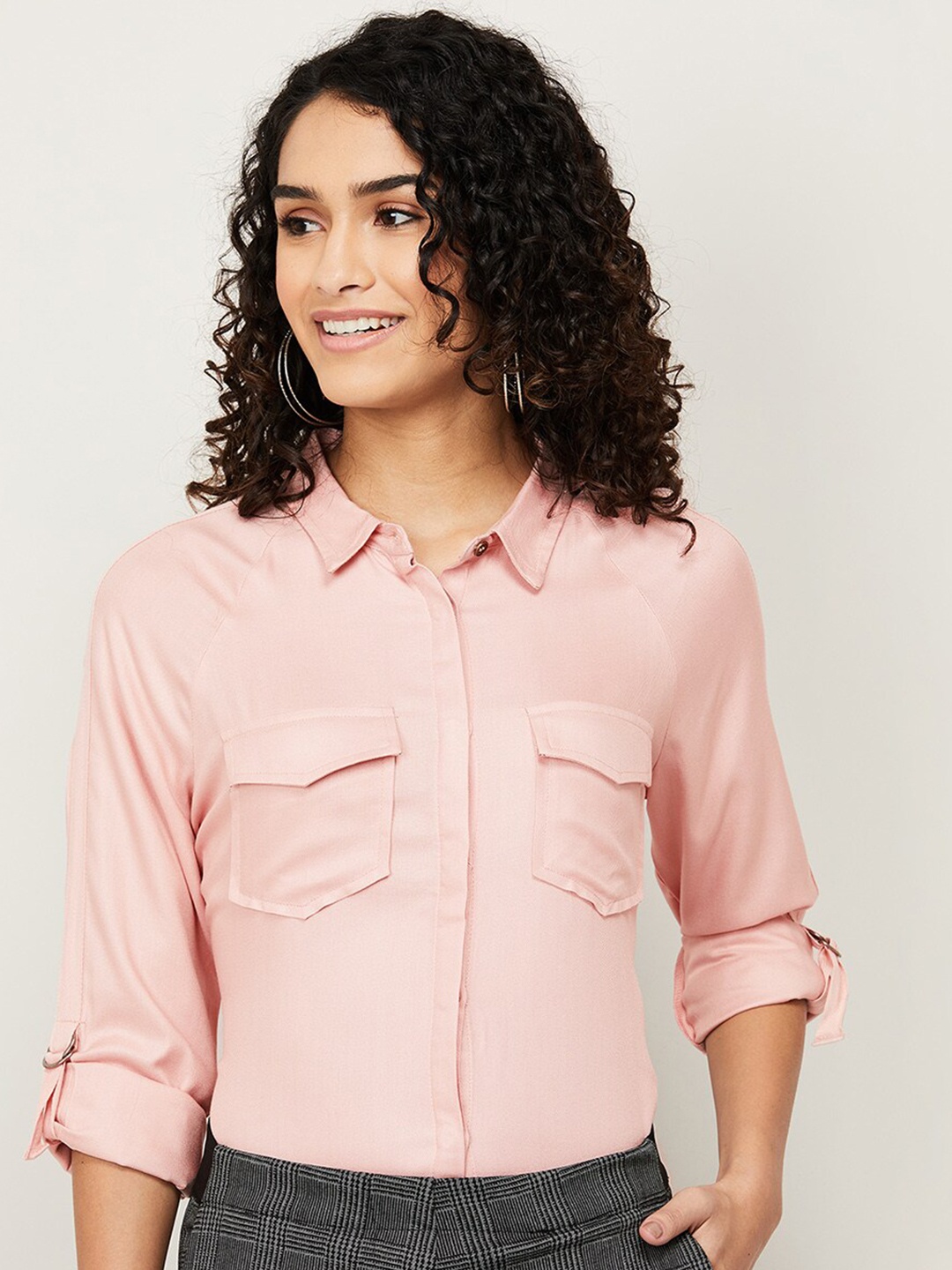 

Fame Forever by Lifestyle Pink Roll-Up Sleeves Shirt Style Top