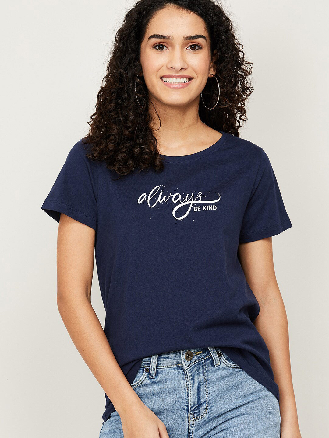 

Fame Forever by Lifestyle Women Navy Blue Printed Knitted Top