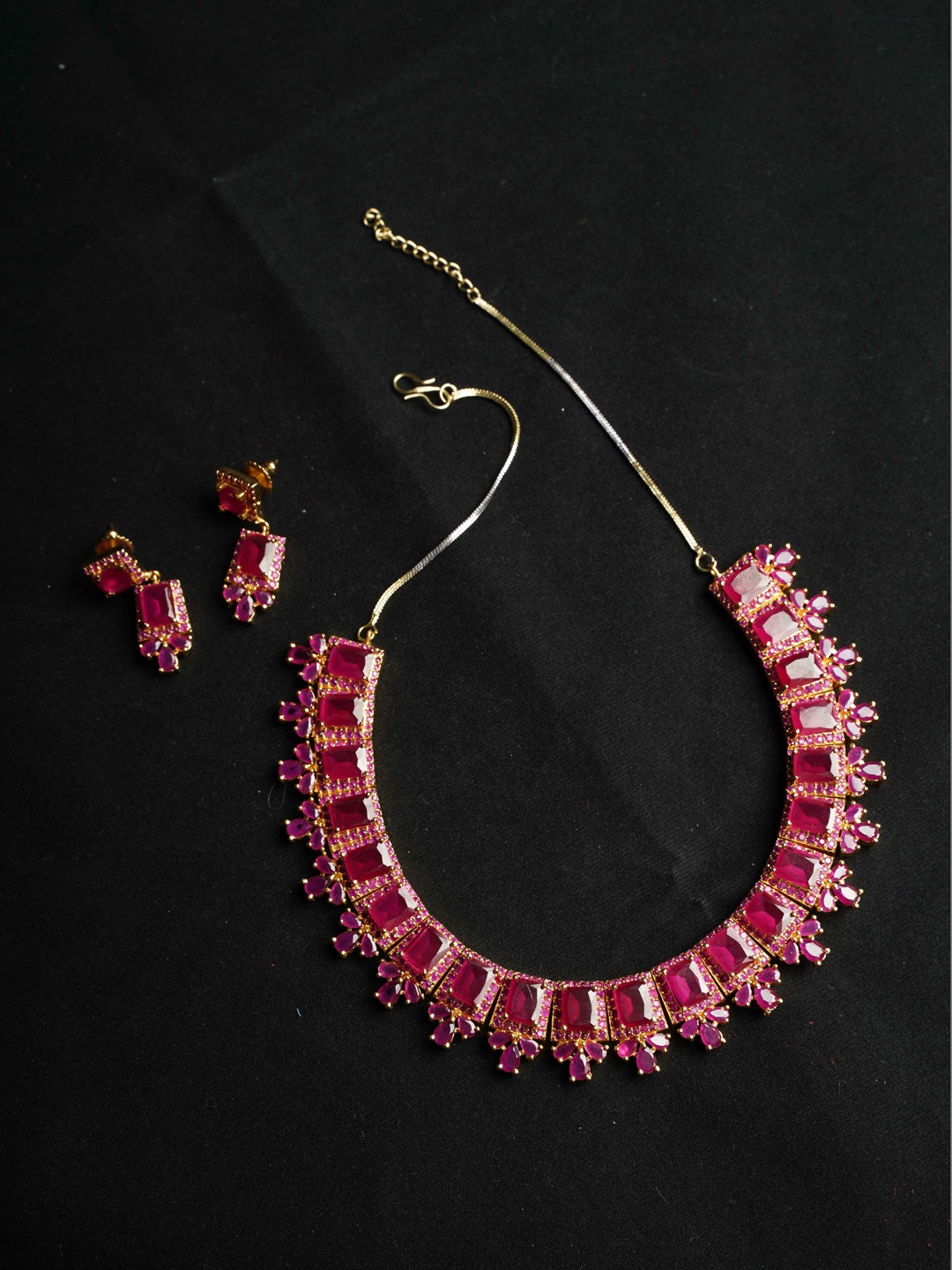

NASTEE Gold-Plated Pink CZ-Studded Jewellery Set