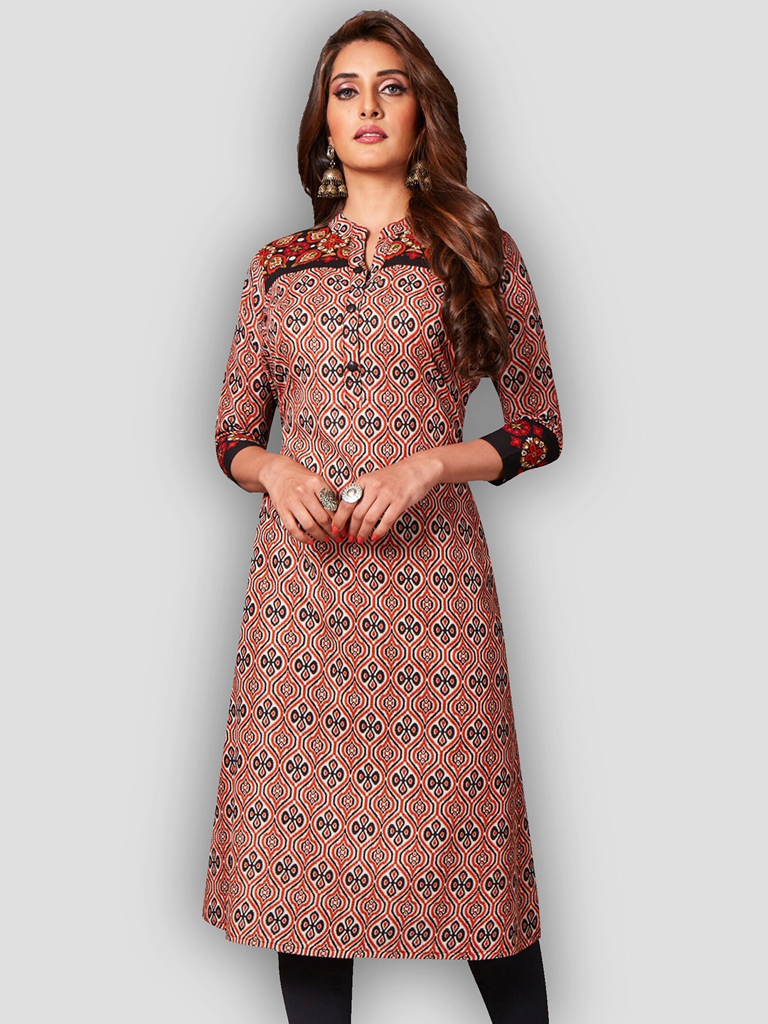 

Jevi Prints Women Orange & Red Ethnic Motifs Printed Quirky Kurta