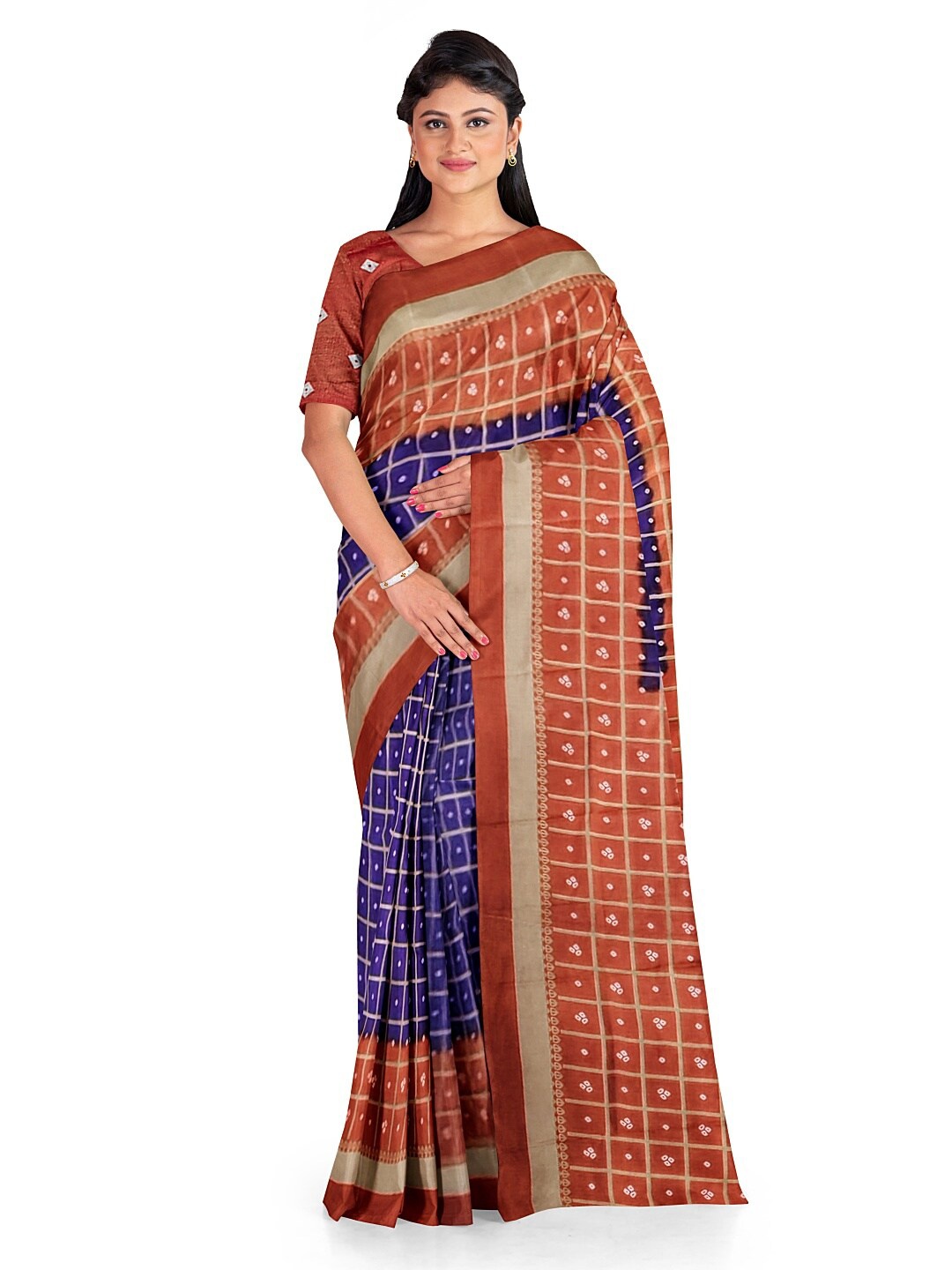 

KALINI Purple & Brown Bandhani Silk Blend Fusion Bandhani Saree