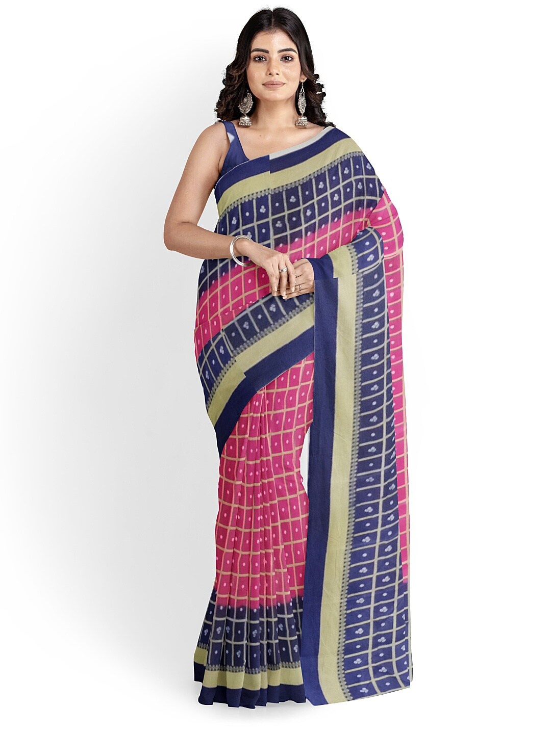 

KALINI Pink & Blue Ethnic Motifs Art Silk Saree