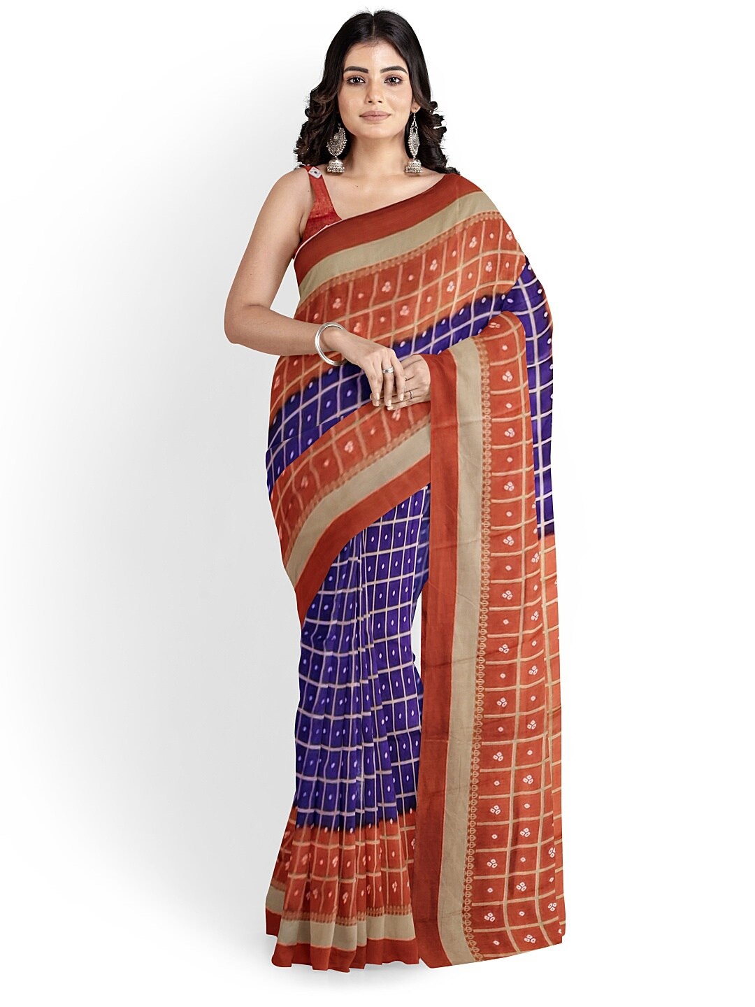 

Florence Navy Blue & Brown Bandhani Silk Blend Fusion Bandhani Saree