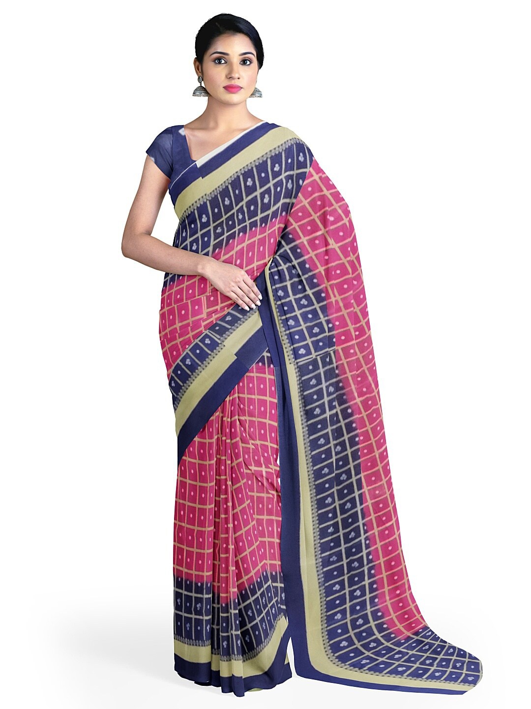 

KALINI Pink & Blue Bandhani Silk Blend Fusion Bandhani Saree