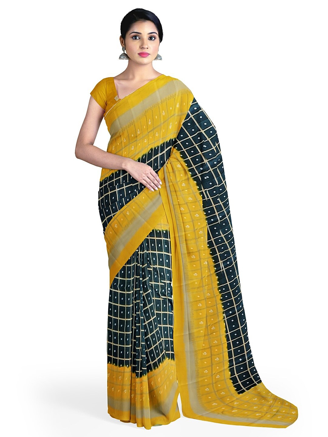 

KALINI Black & Gold-Toned Bandhani Silk Blend Fusion Bandhani Saree