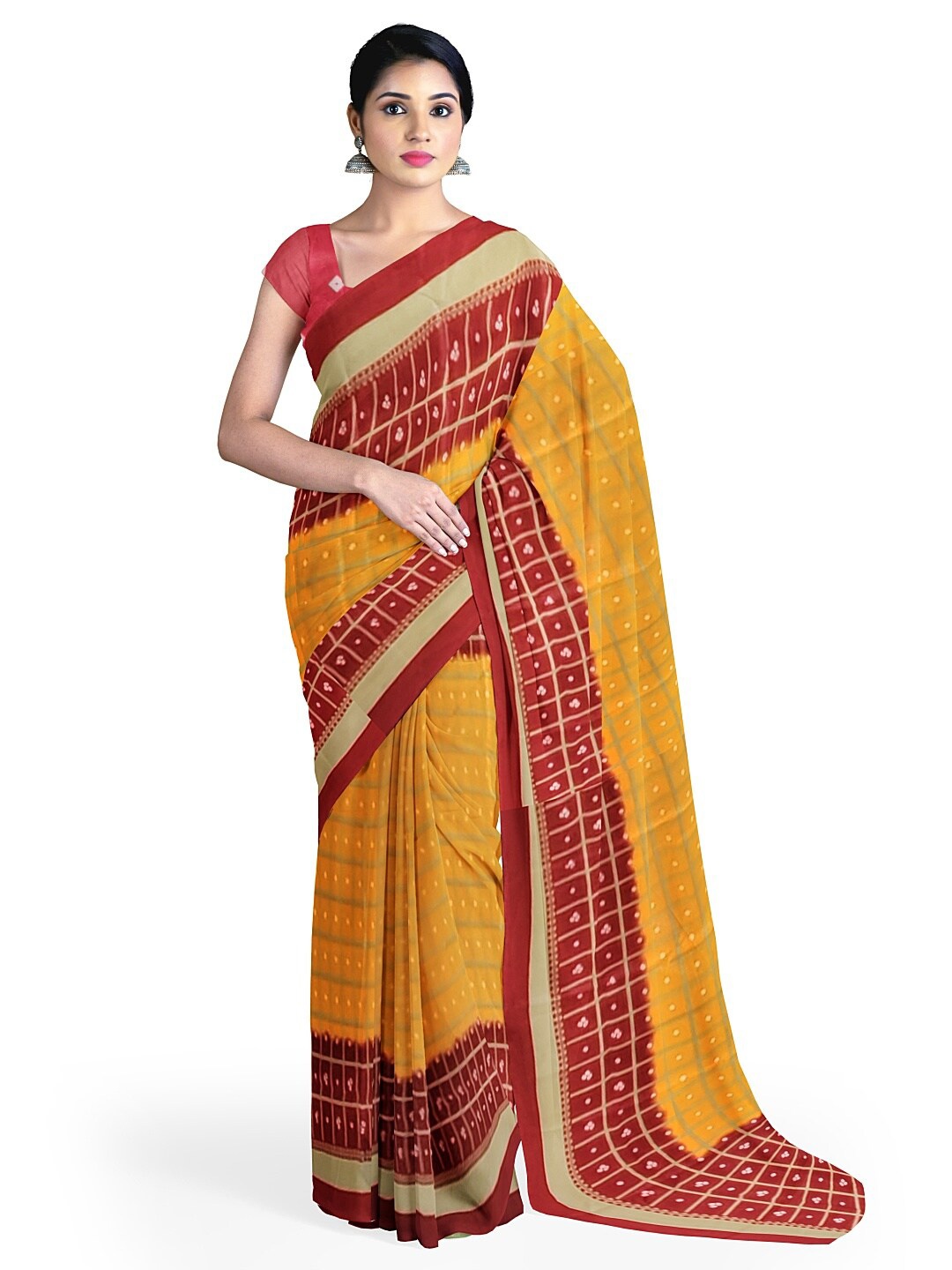 

KALINI Yellow & Red Ethnic Motifs Art Silk Saree