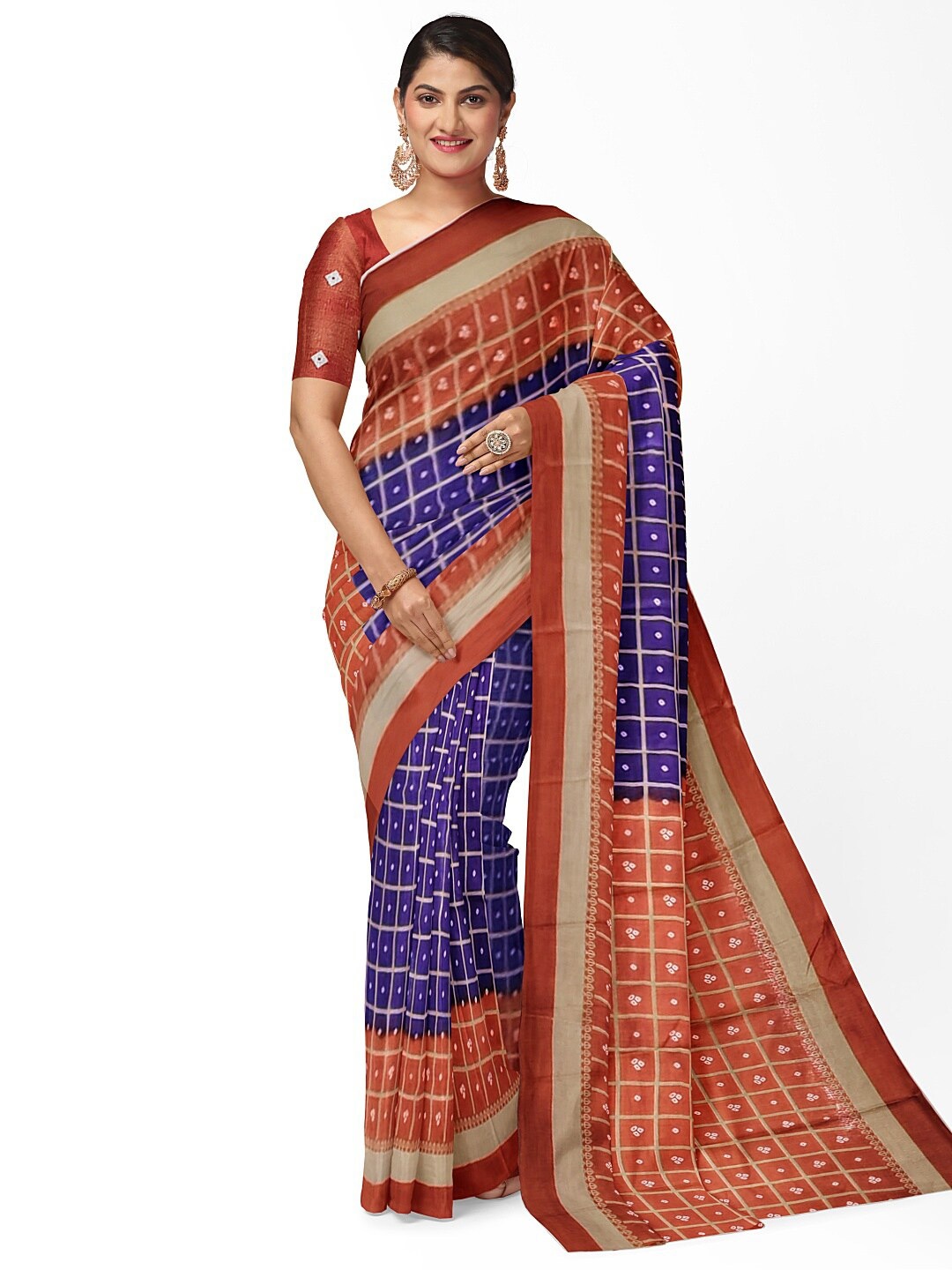 

KALINI Purple & Red Bandhani Silk Blend Fusion Bandhani Saree