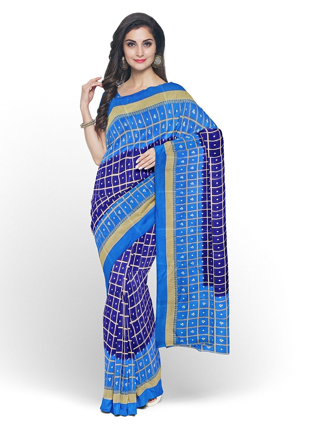 

Florence Navy Blue Bandhani Silk Blend Fusion Bandhani Saree