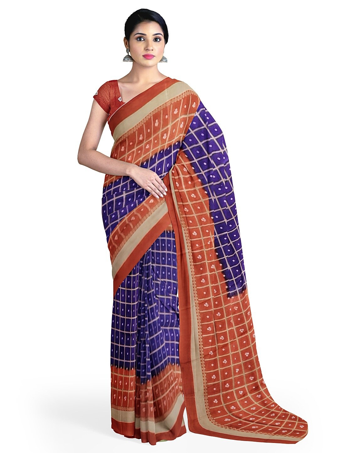 

Florence Purple & Red Bandhani Silk Blend Fusion Bandhani Saree
