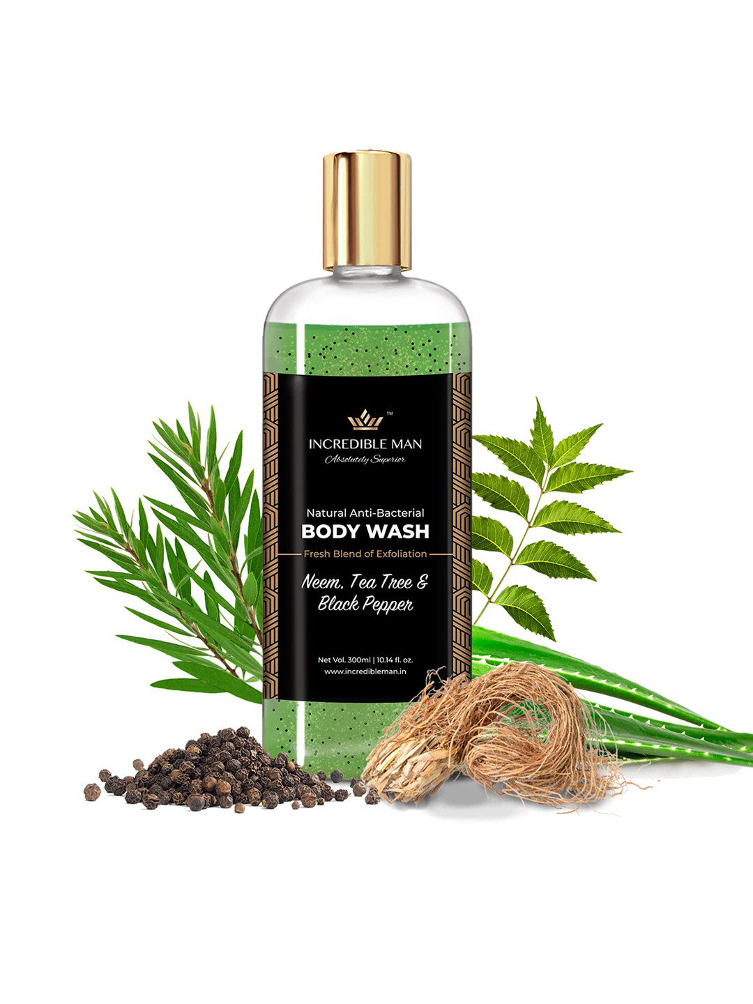 

Incredible Man Natural Anti-Bacterial Body Wash with Neem-Tea Tree & Black Pepper - 300 ml, Green