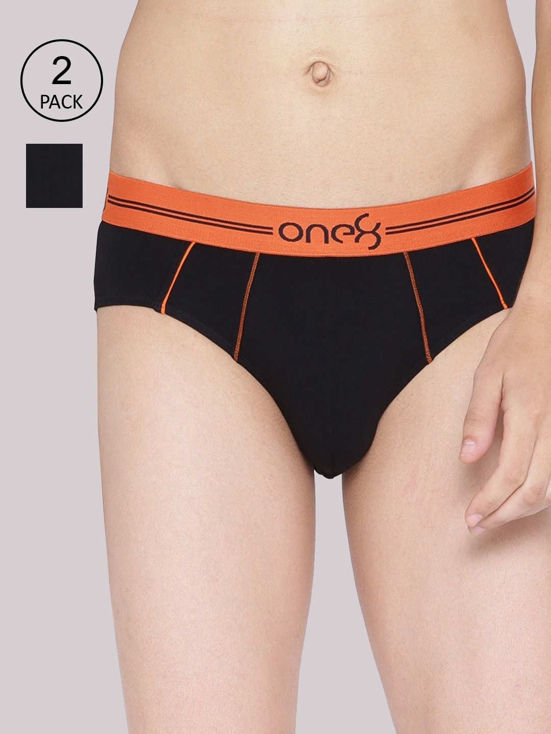 

one8 by Virat Kohli Men Pack Of 2 Basic Cotton Briefs202-PO2-Black/Black