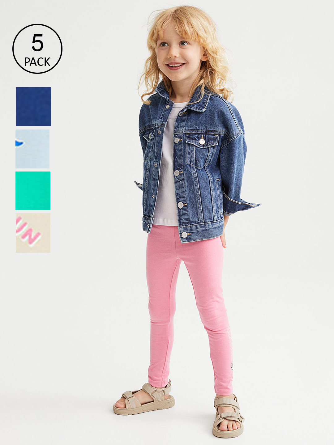 

H&M Girls Beige & Blue 5 Pack Cotton Leggings