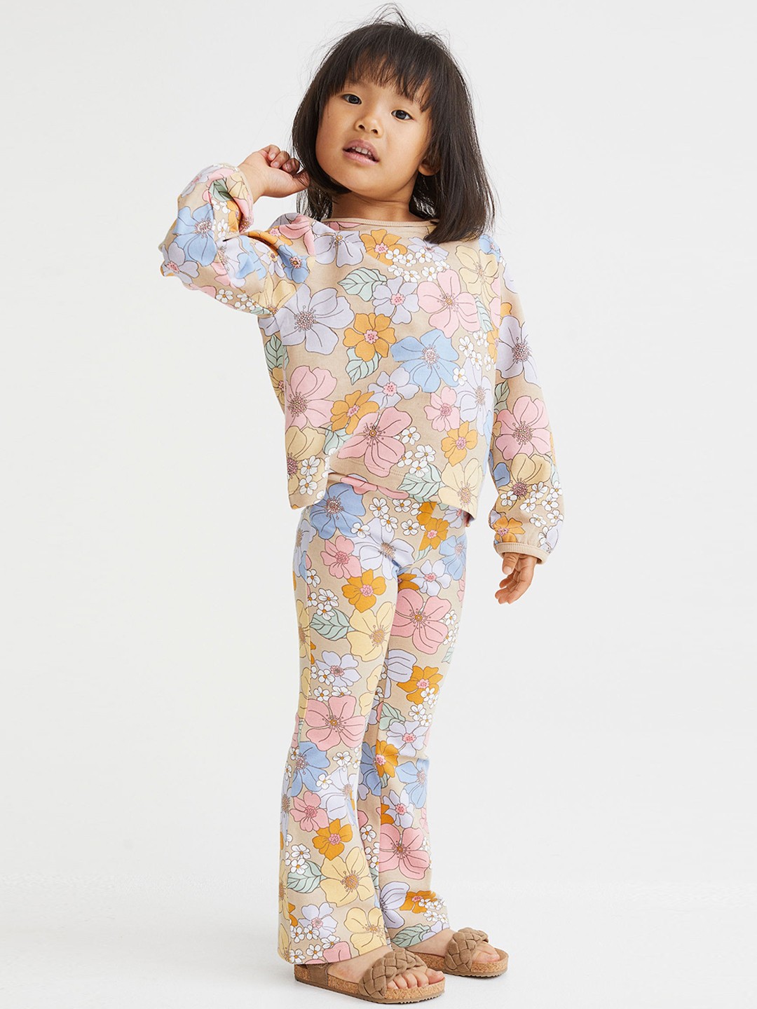 

H&M Girls Beige & Pink Flared leggings