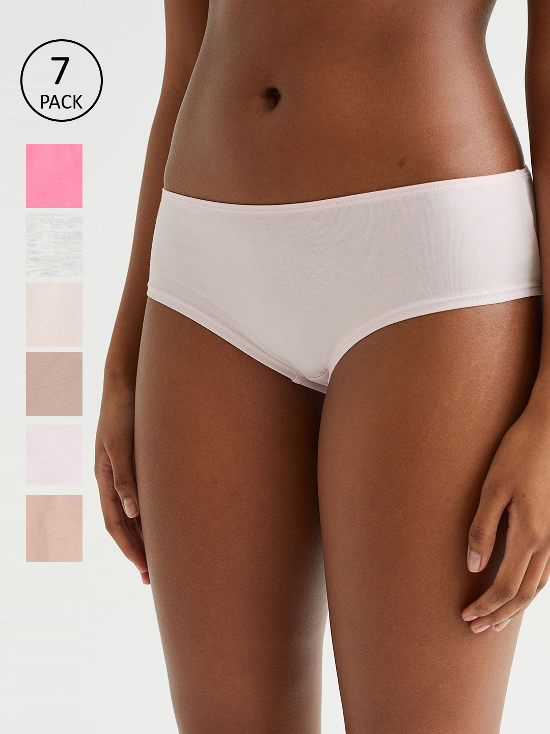 

H&M Women Beige & White 7 Pack Hipster Briefs