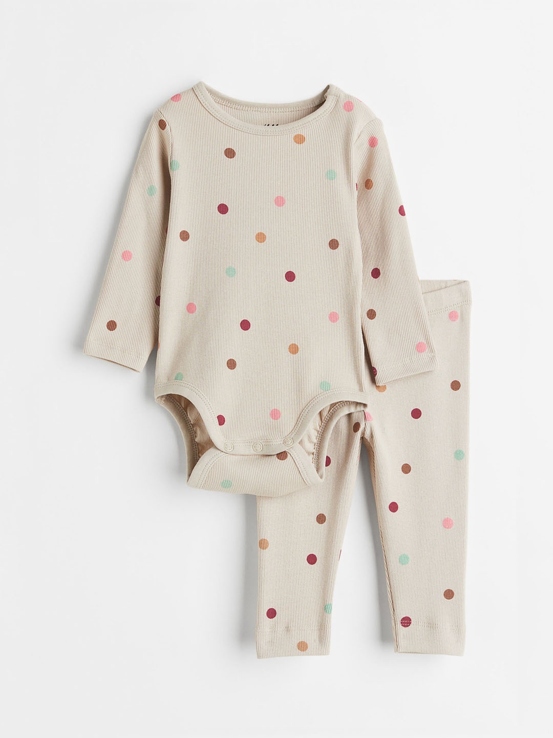 

H&M Girls Beige Ribbed Cotton Set