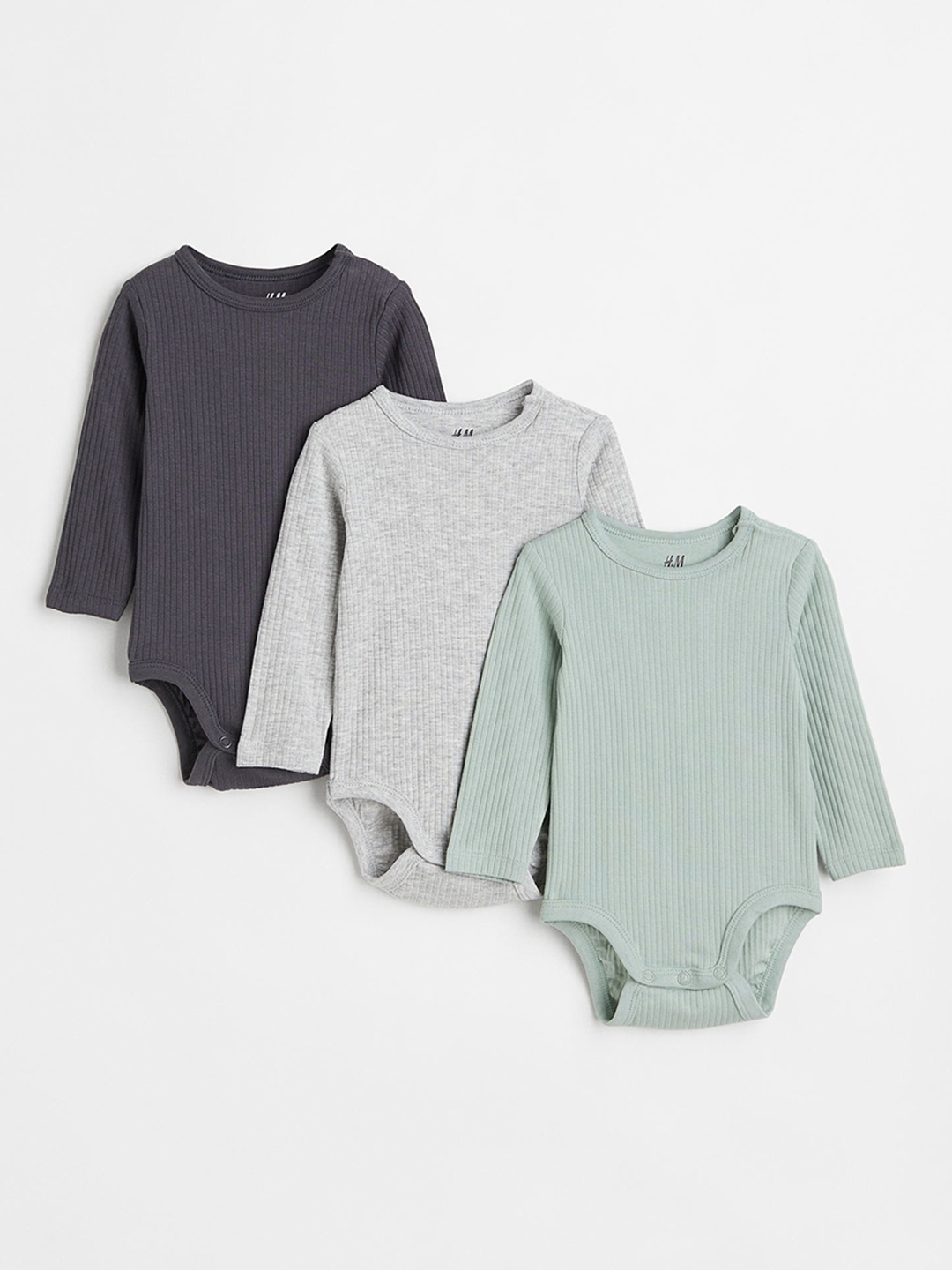 

H&M Green & Grey Girls 3-Pack Ribbed Bodysuits