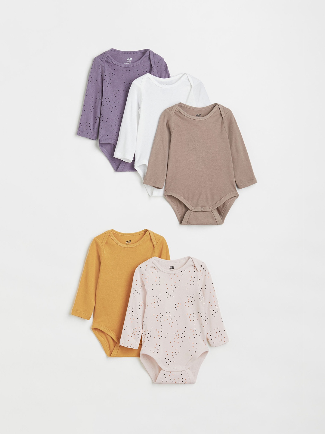 

H&M Girls 5-Pack Long-Sleeved Bodysuits, Beige