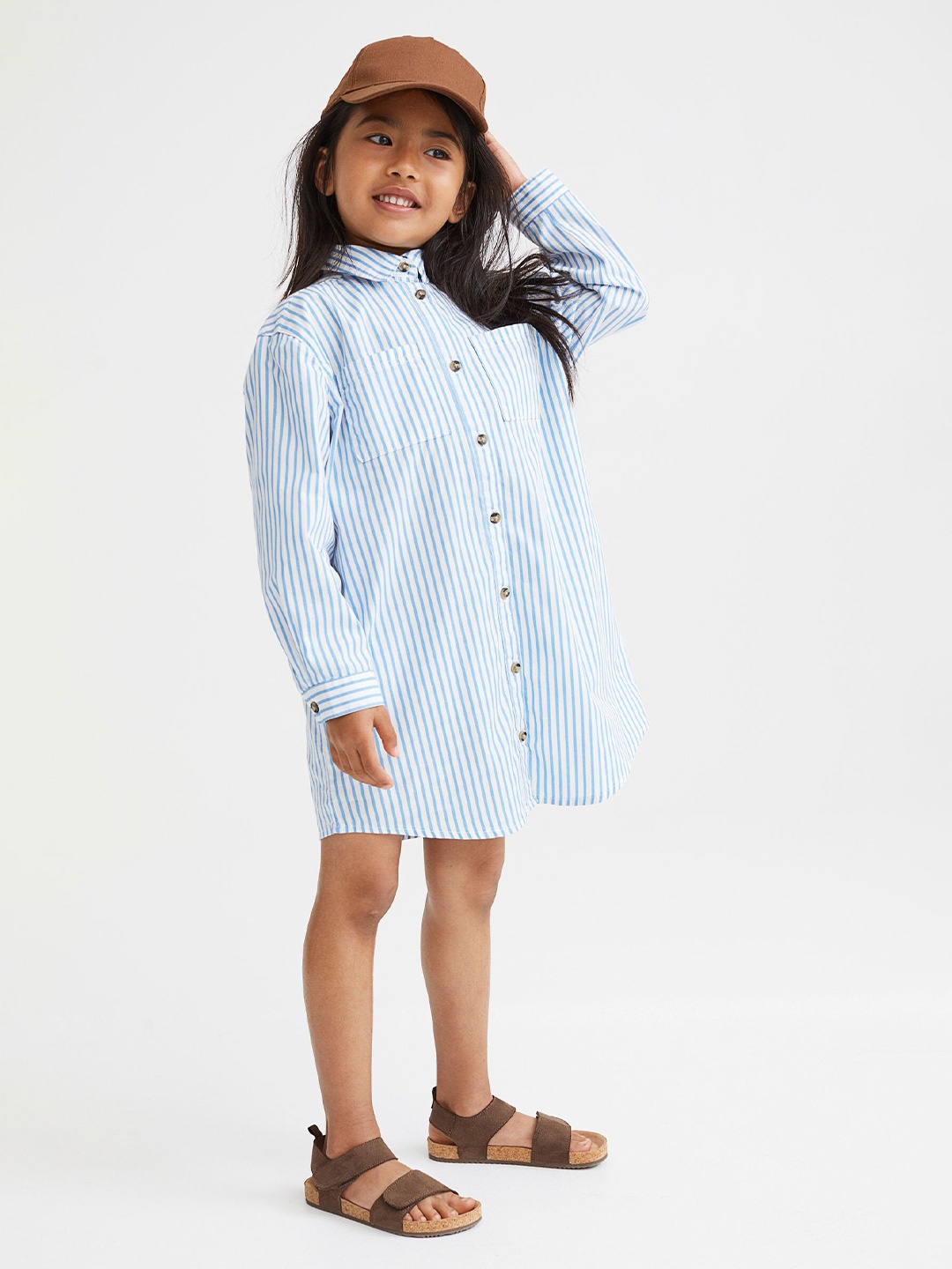 

H&M Girls Blue Belted Shirt Dress