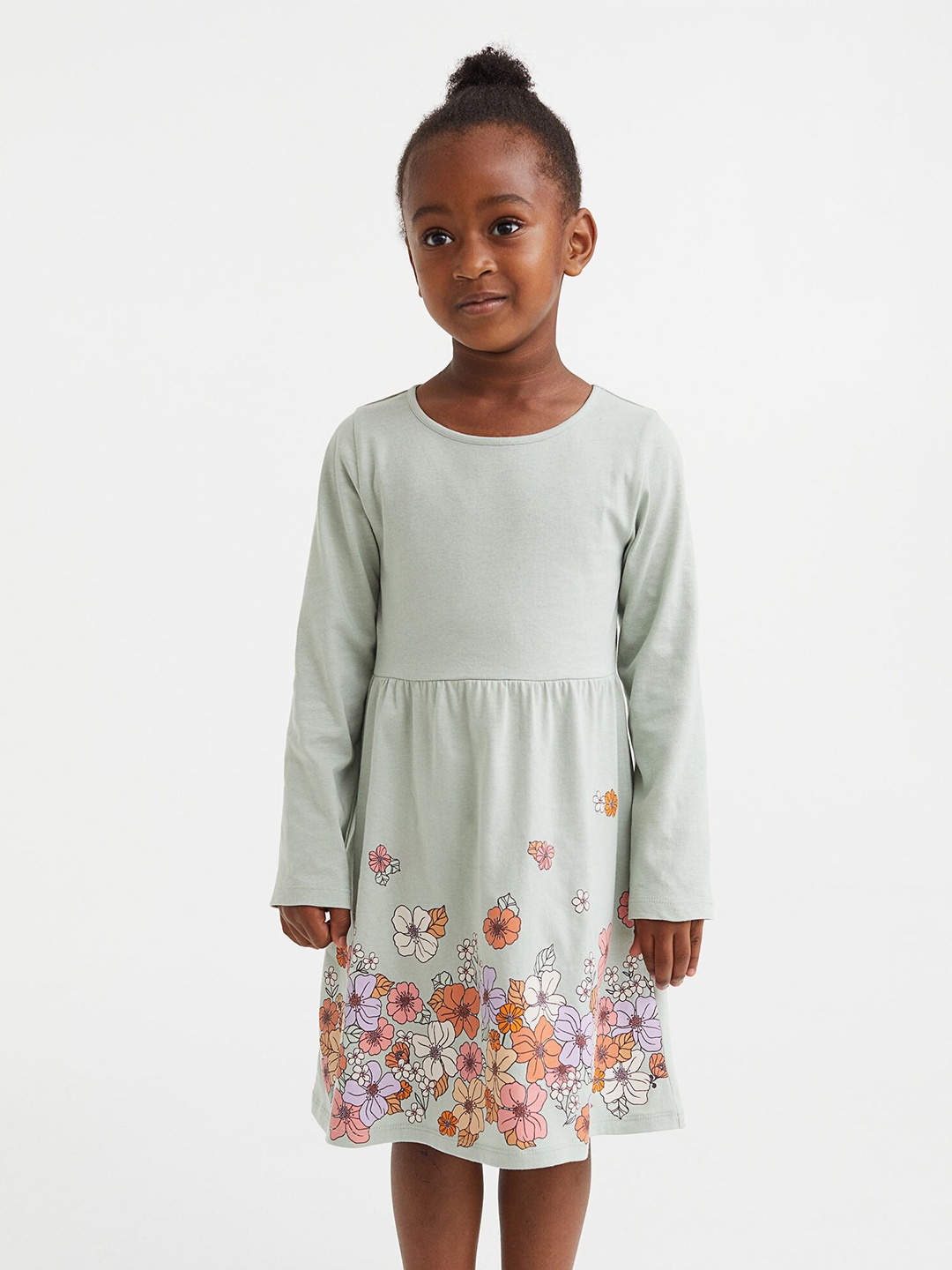 

H&M Girls Green Printed Cotton Jersey Dress