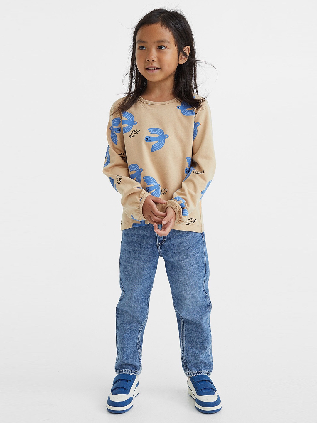 

H&M Girls Beige Printed Cotton Sweatshirt