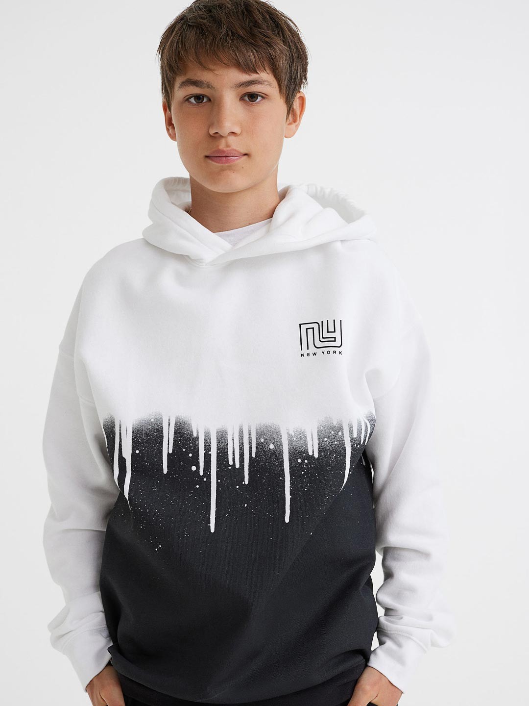 

H&M Boys White Printed Hoodie