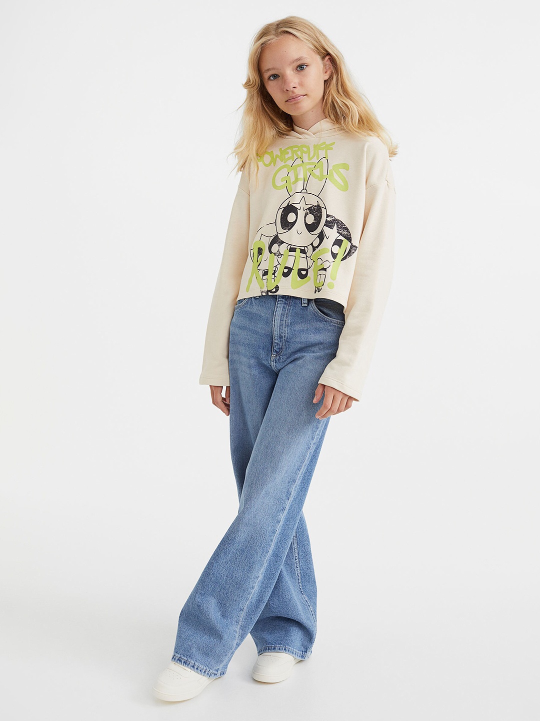 

H&M Girls Beige Oversized Printed Hoodie