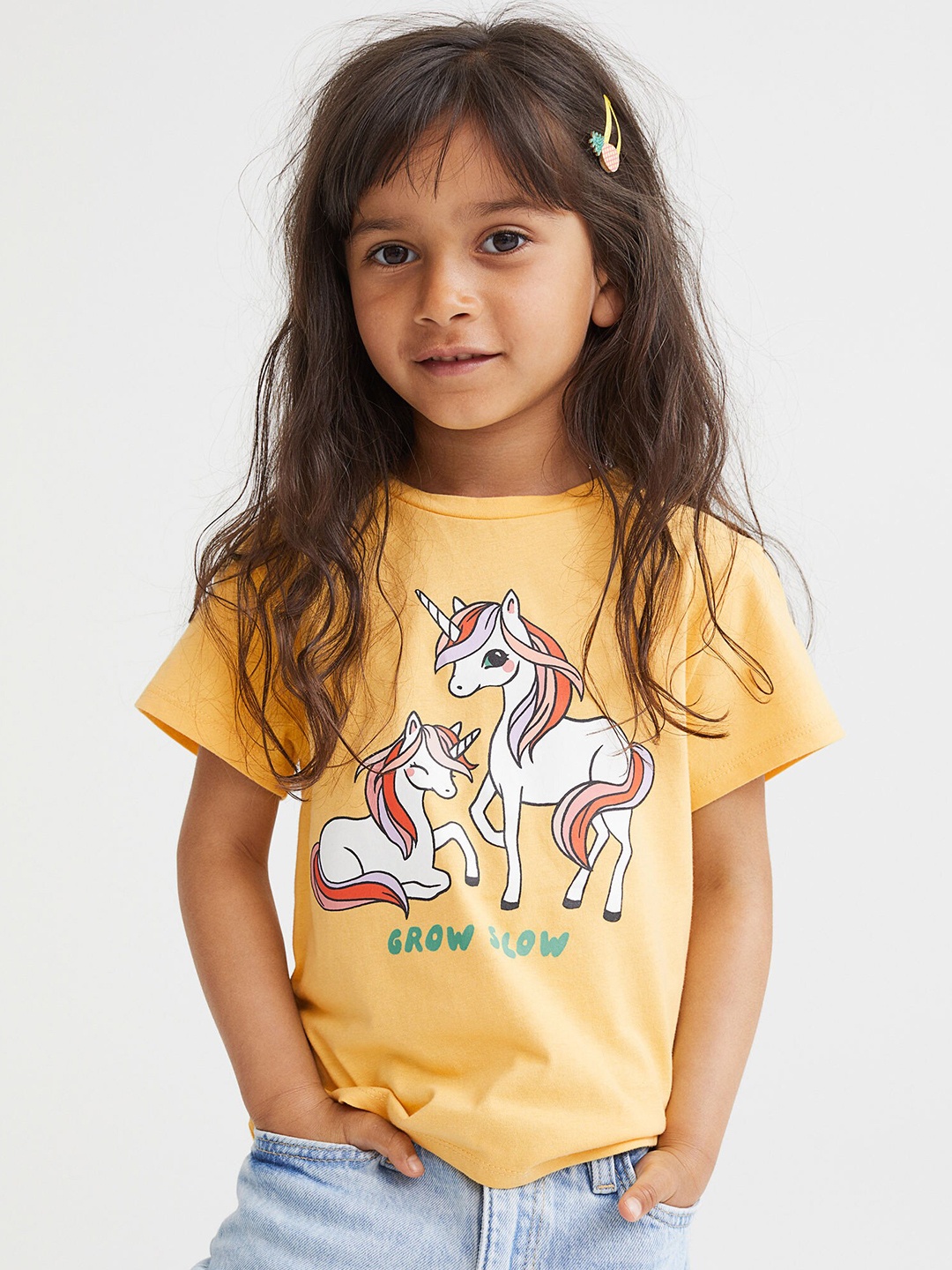 

H&M Girls Yellow Printed Cotton T-shirt