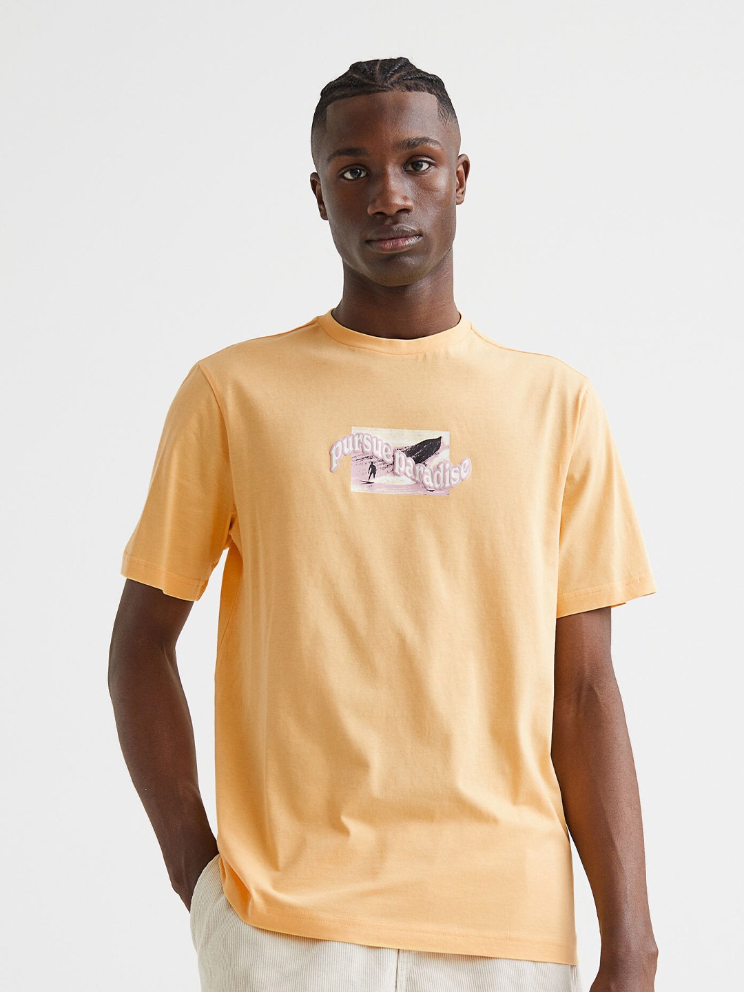 

H&M Men Yellow Cotton Printed T-shirt