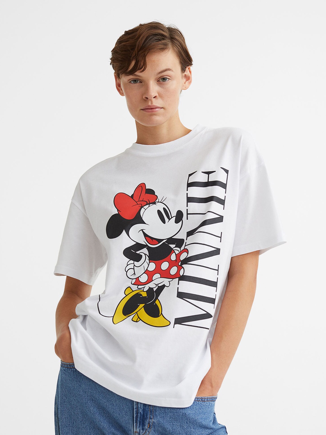 

H&M Women White Oversized Printed T-shirt