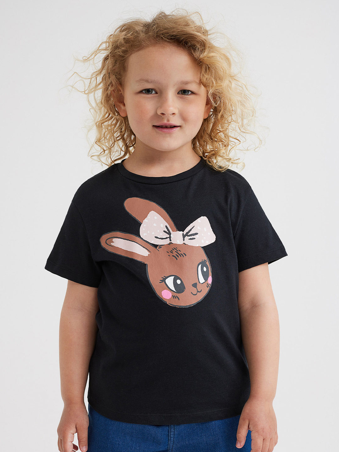 

H&M Girls Black Cotton Printed T-Shirt