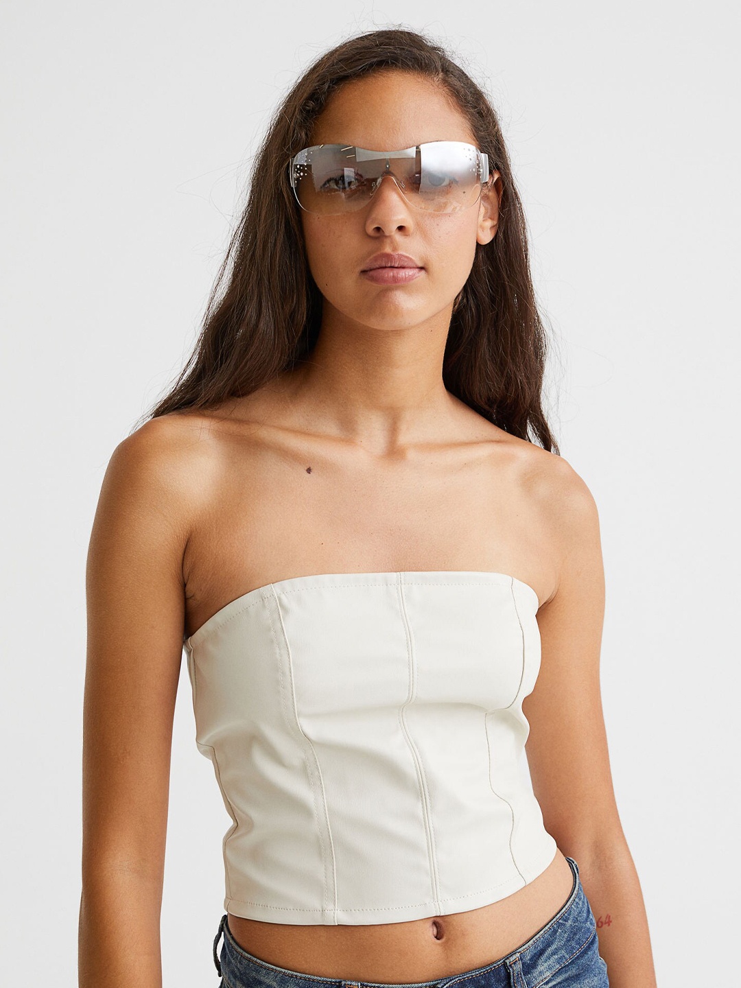

H&M Women Beige Twill Bandeau Top