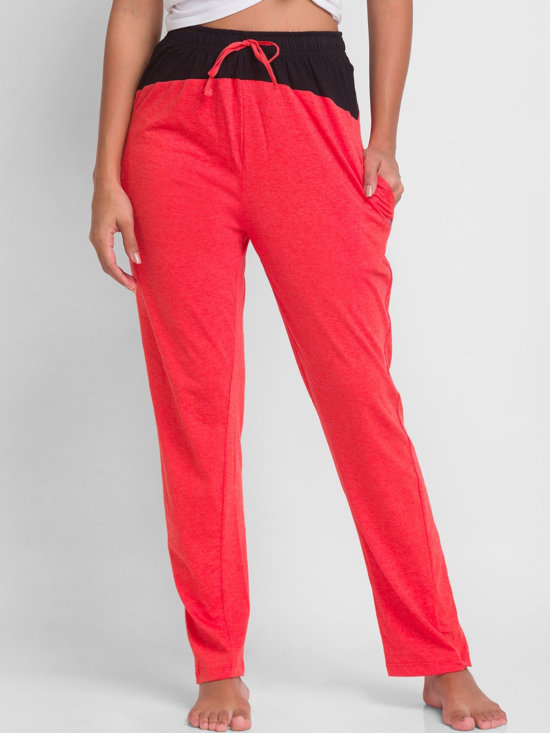 

XIN Women Red Solid Cotton Relaxed-Fit Lounge Pant