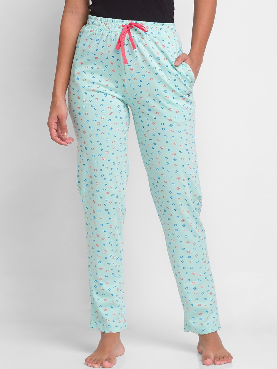 

XIN Women Green & Red Printed Cotton Lounge Pants