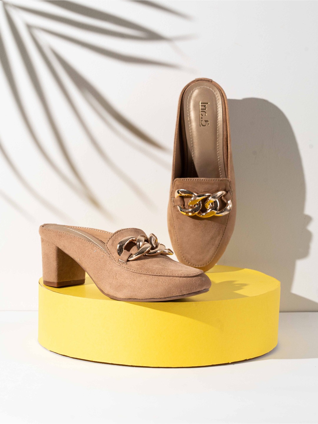 

Inc 5 Women Beige Solid Block Mules