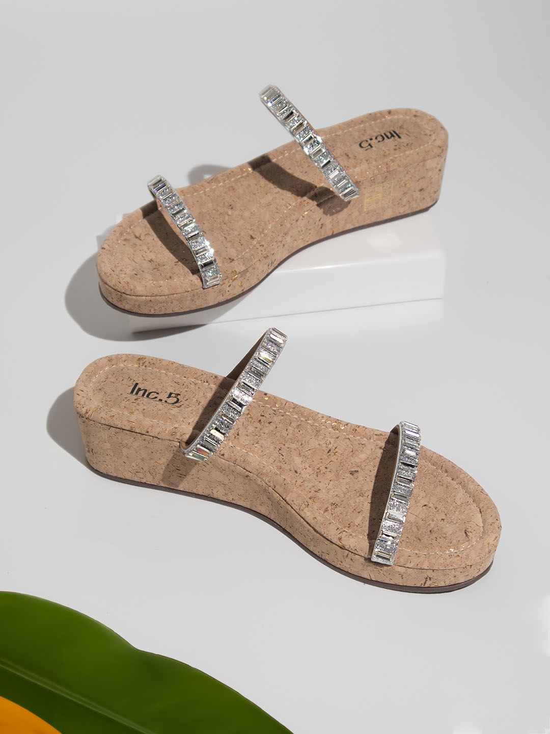 

Inc 5 Silver-Toned Embellished Flatform Heels