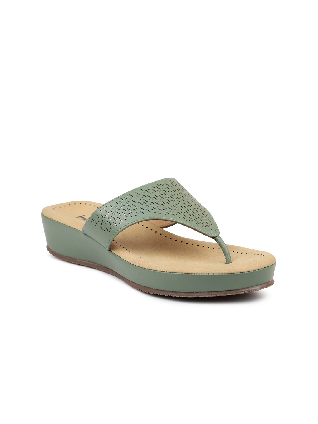 

Inc 5 Green Flatform Sandals with Laser Cuts