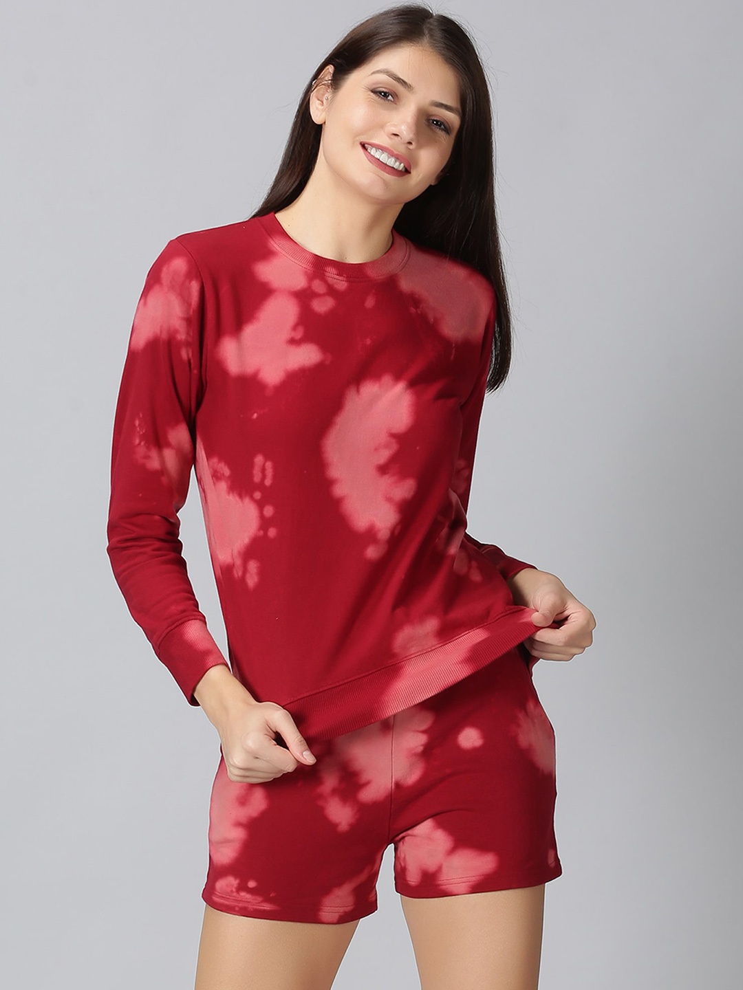 

The Short Store Pure Cotton Printed Top with Shorts, Burgundy
