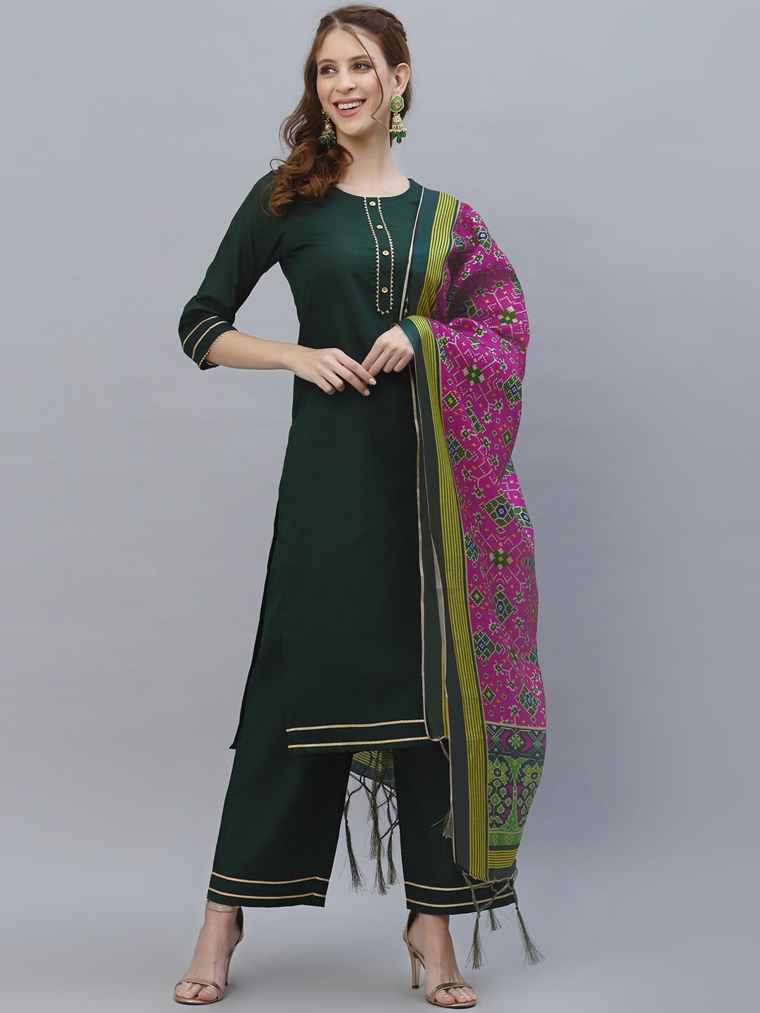 

KALINI Women Green Kurti with Sharara & With Dupatta