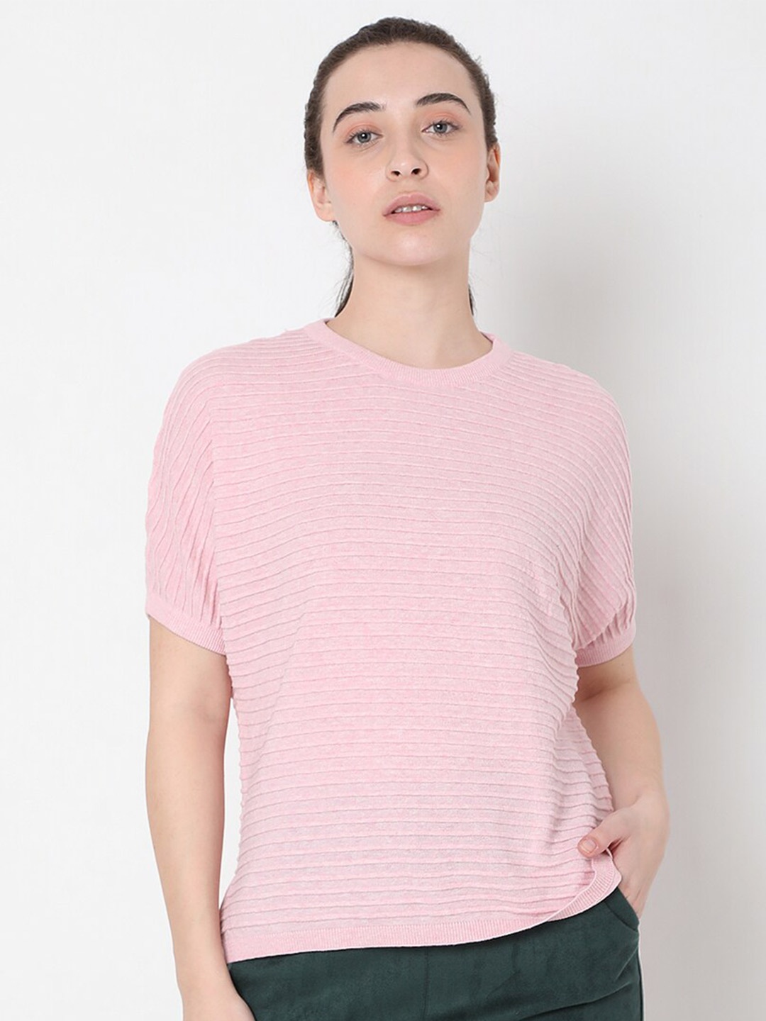 

Vero Moda Pink Striped Extended Sleeves Top