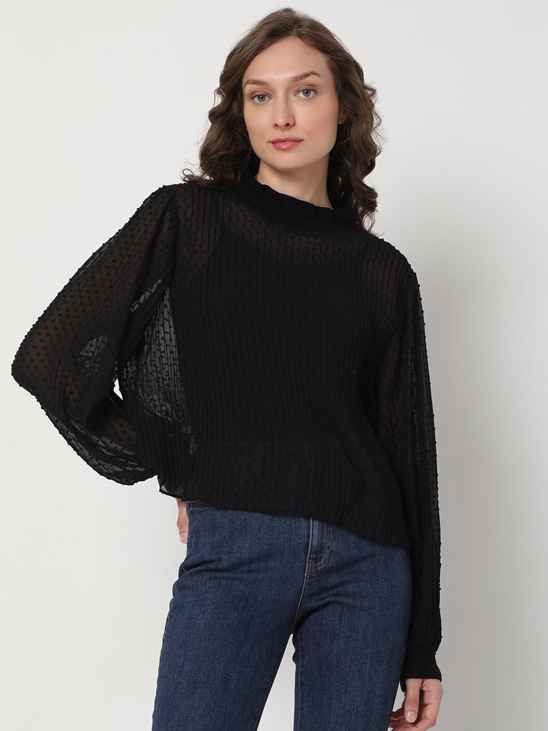 

Vero Moda Women Black Self-Design Top