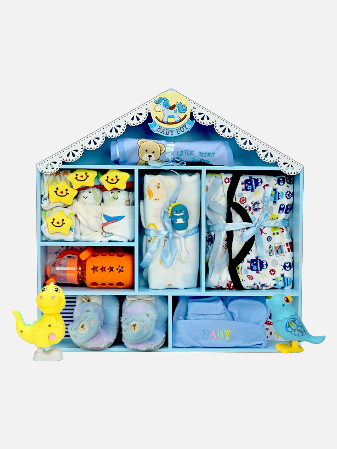

Little Surprise Box LLP Infants Blue 22 Pieces Gift Hamper With Wooden Doll House