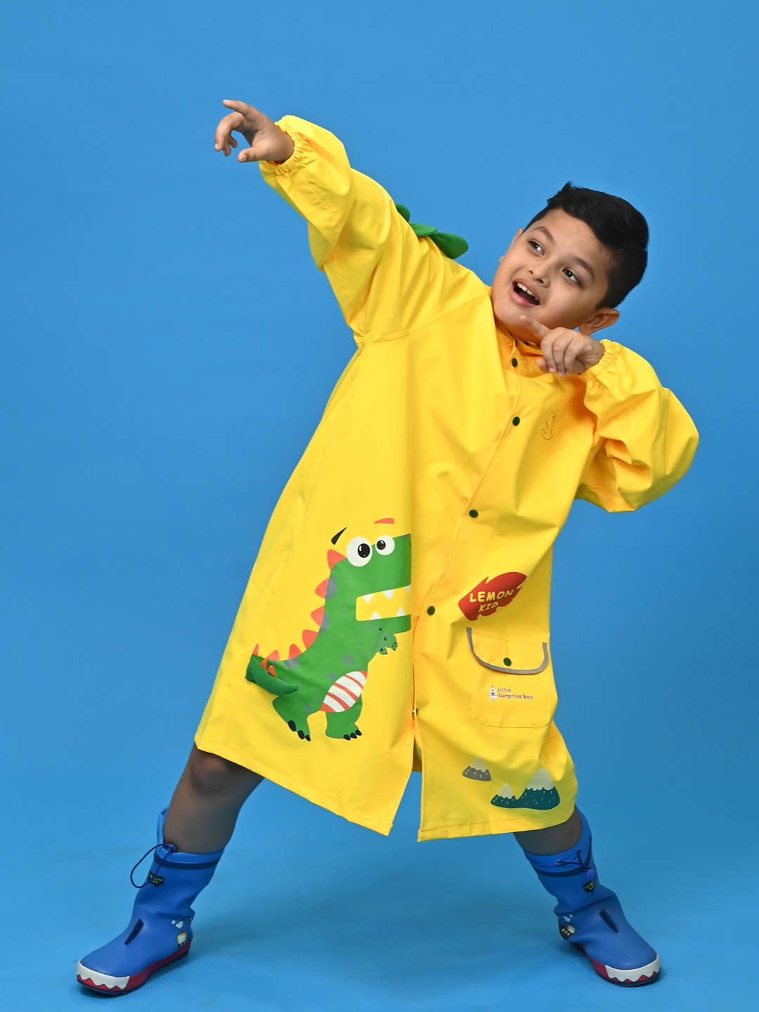 

Little Surprise Box LLP Kids Yellow 3d Dino-Medium Rain Jacket