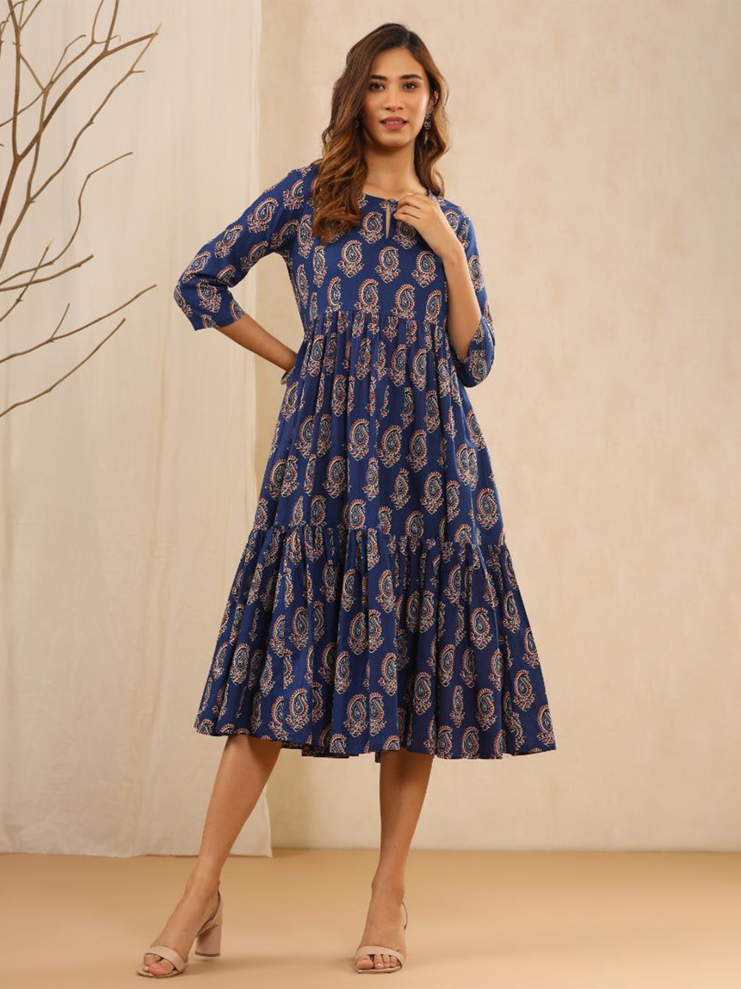 

Baisacrafts Blue A-Line Midi Dress