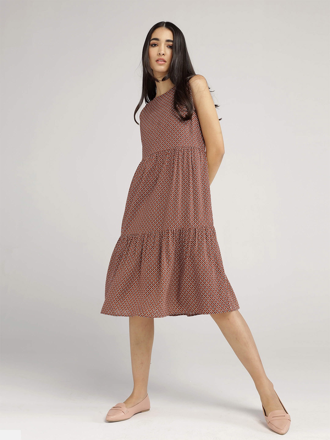 

IDK Women Brown A-Line Midi Dress