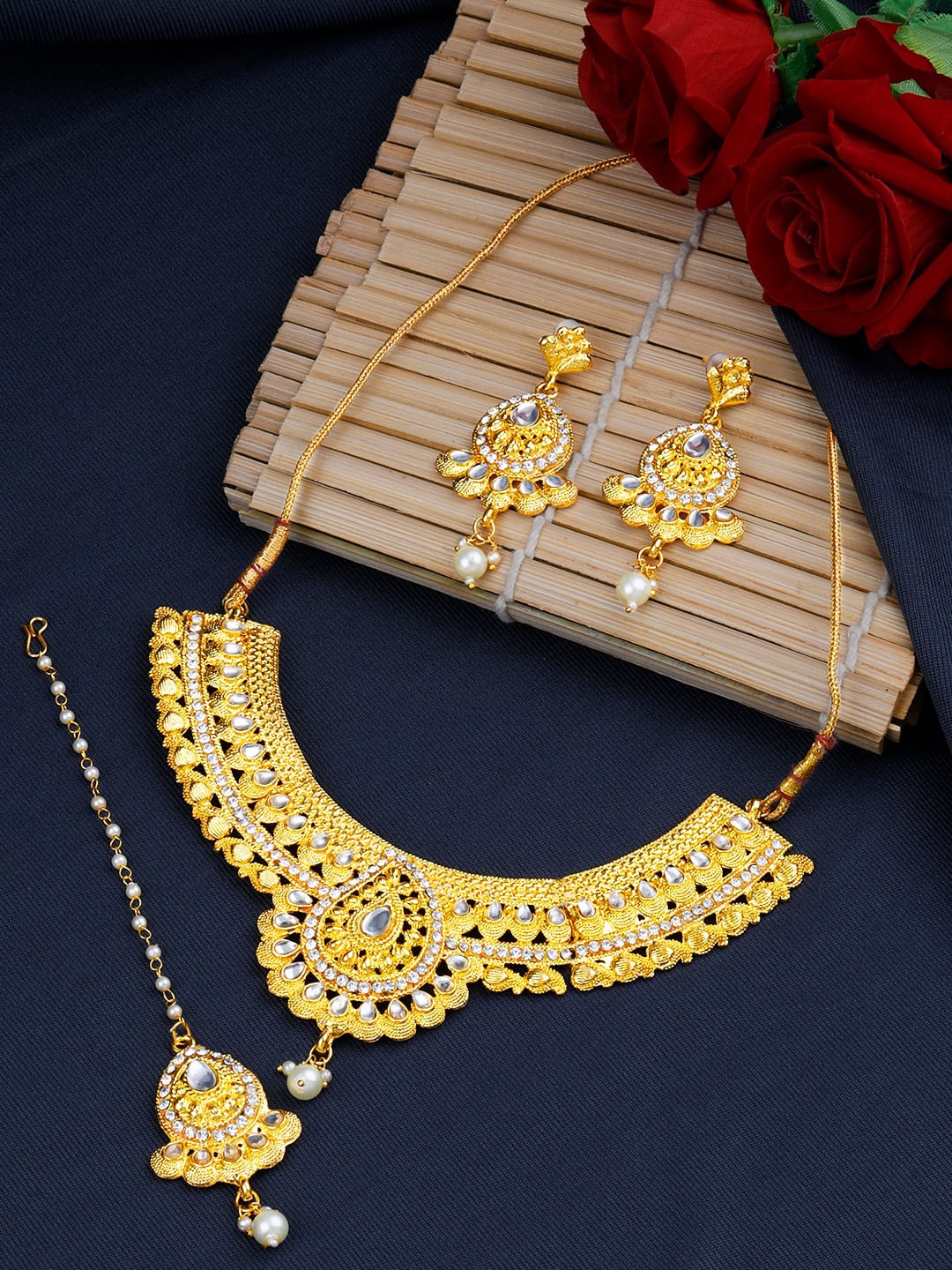

Silver Shine Gold-Plated White Stone-Studded Jewellery Set