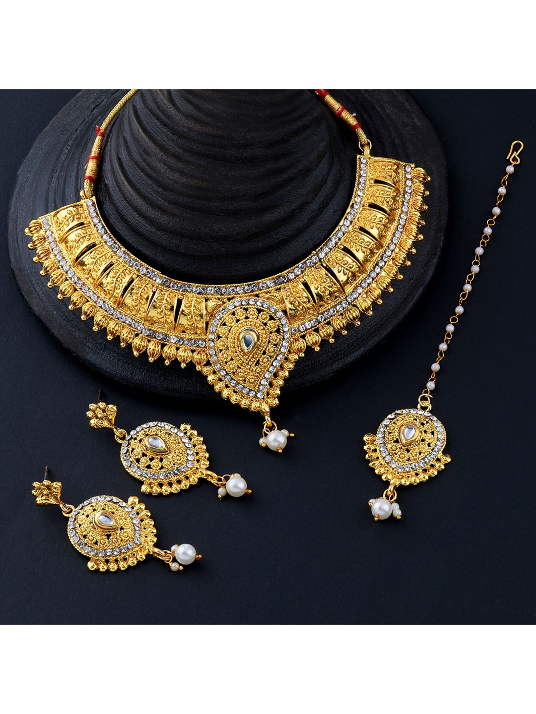 

Silver Shine Gold-Plated White Stone-Studded Jewellery Set
