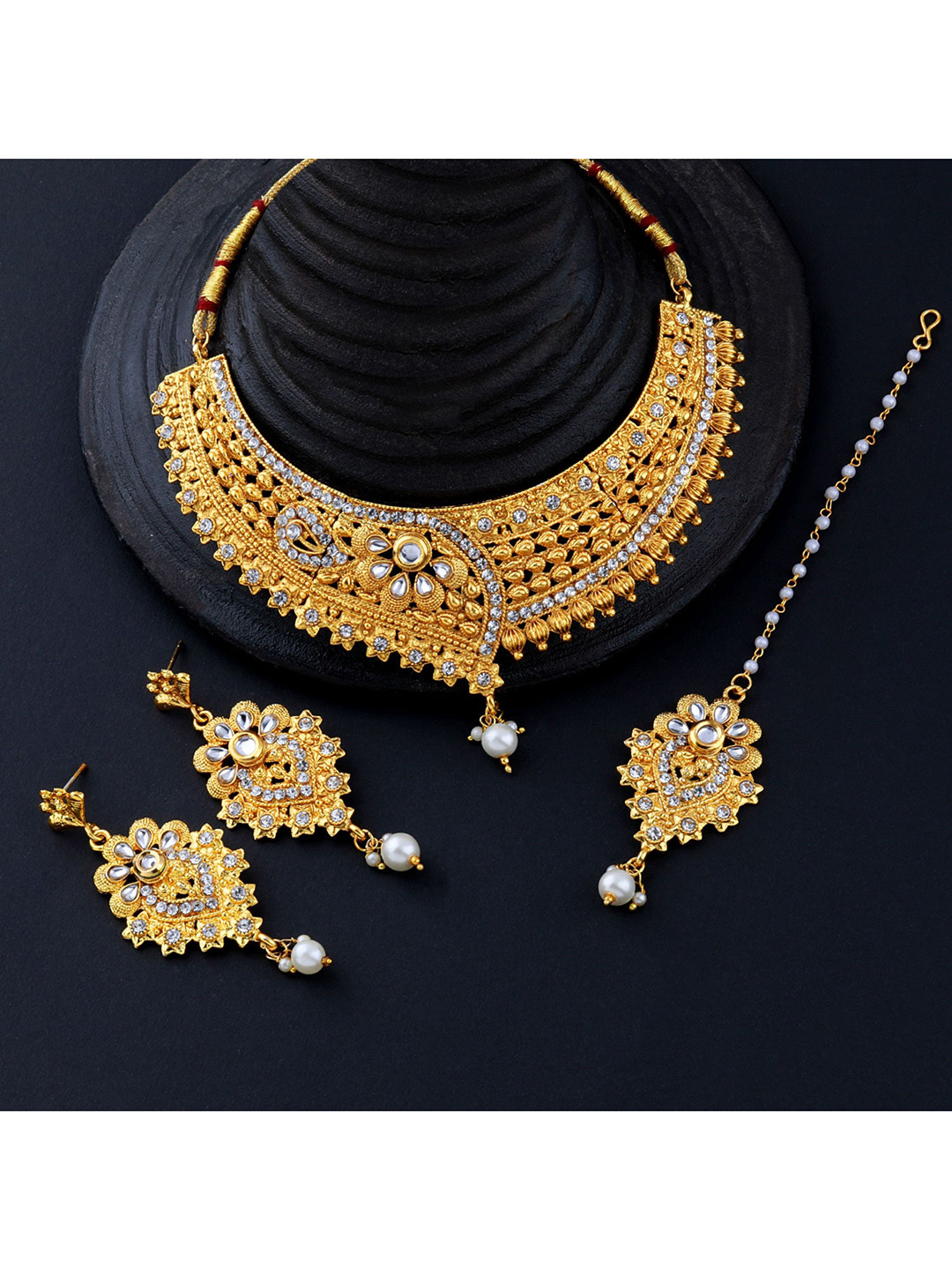 

Silver Shine Gold-Plated White Stone-Studded Jewellery Set