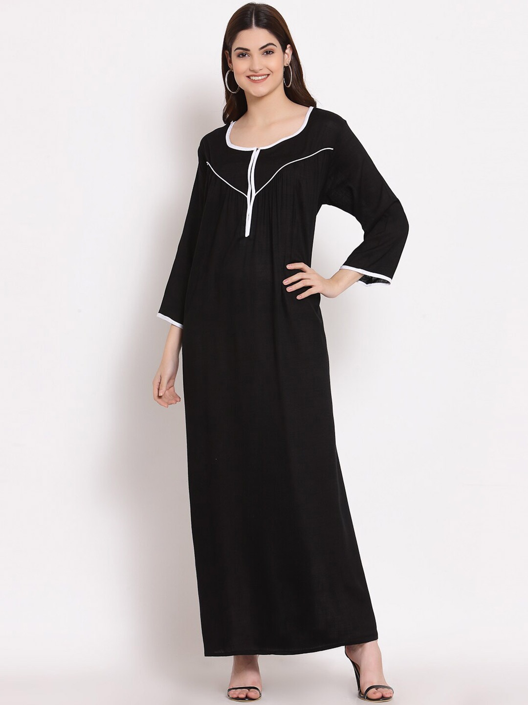 

PATRORNA Women Black Maxi Nightdress