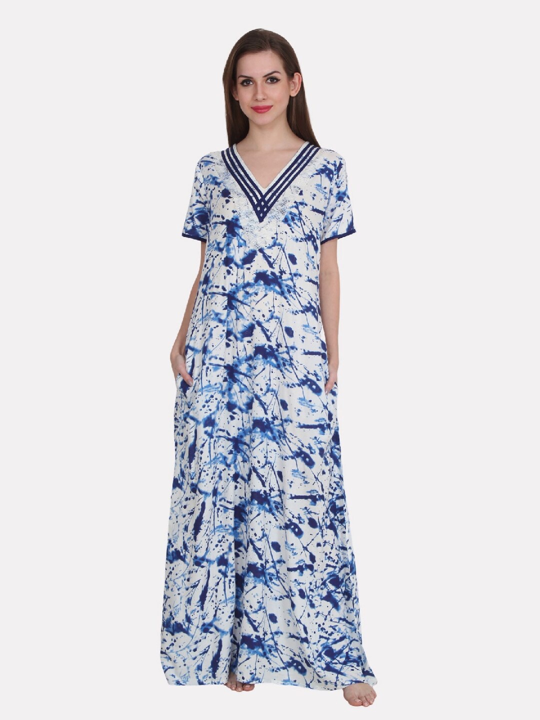 

PATRORNA Blue Printed Maxi Nightdress