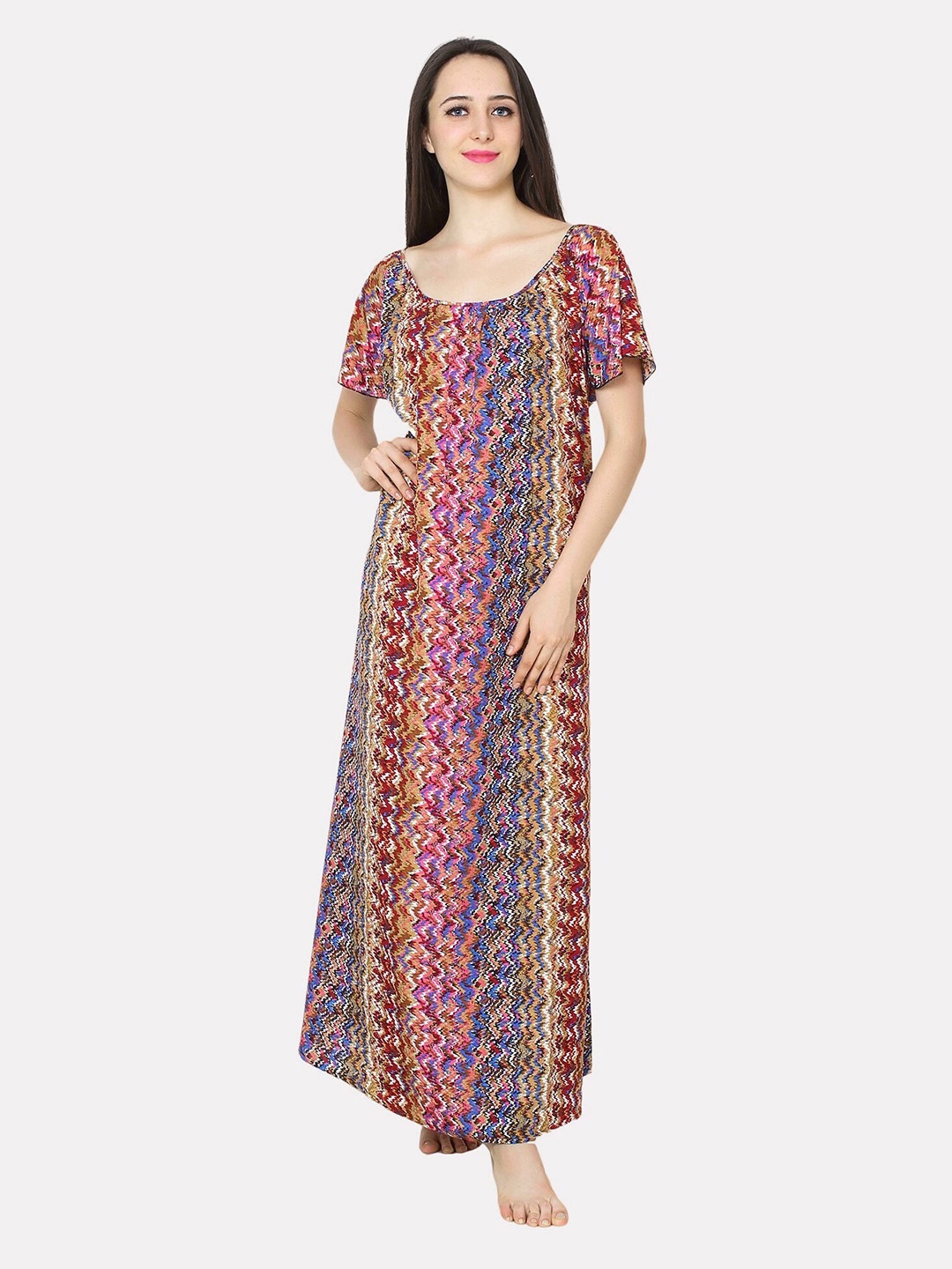 

PATRORNA Women Multicolour Printed Cotton Blend Maxi Nightdress, Multi